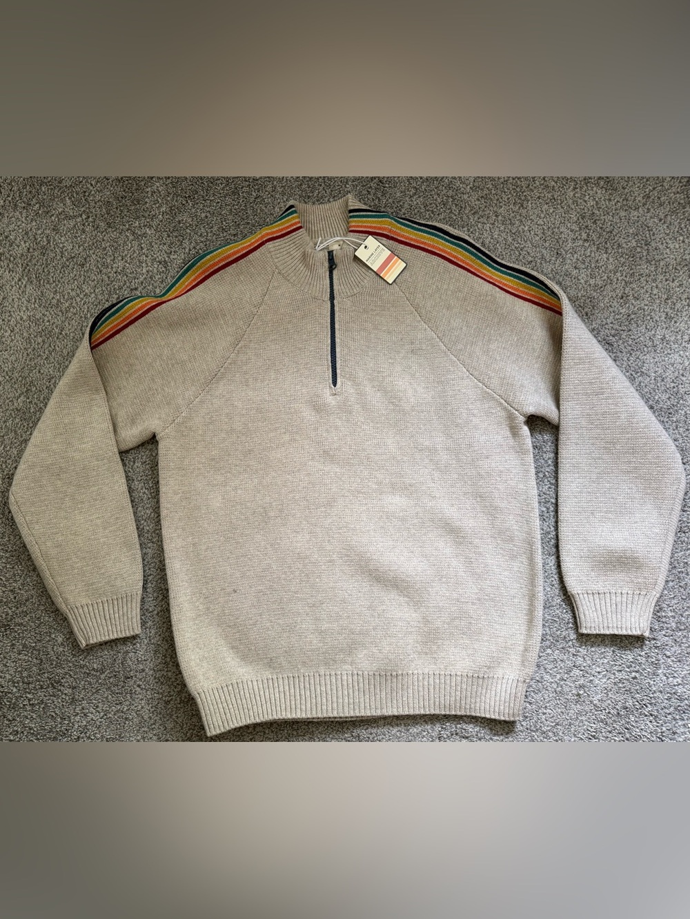 Marine Layer M Half-Zip Sweater with Shoulder Stripes (NWT)